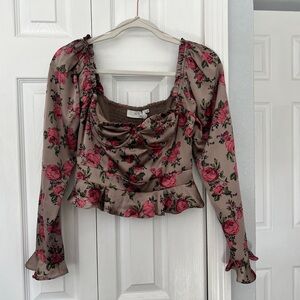 ASTR The Label Floral Satin Top